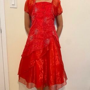 Girls Elegant Gem Bedazzled Red Layered Dress